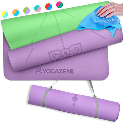 YOGAZEN Yogamatte TPE Dick Breit Rutschfest Azurblau und Orchidee