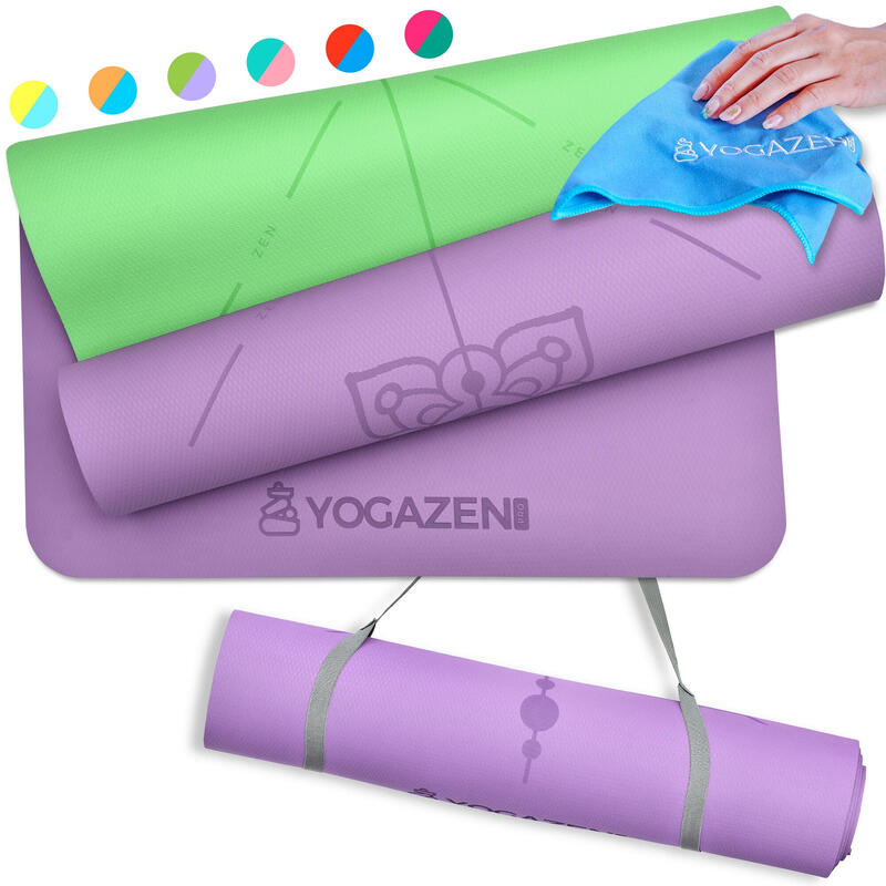 YOGAZEN Tapis Yoga TPE Epais Large Antidérapant Vert de Jade et Mauve Pervenche