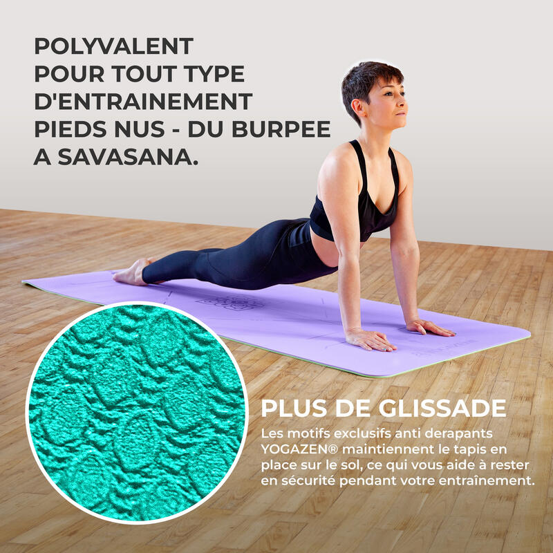 YOGAZEN Tapis Yoga TPE Epais Large Antidérapant Vert Printemps et Mauve Lavande