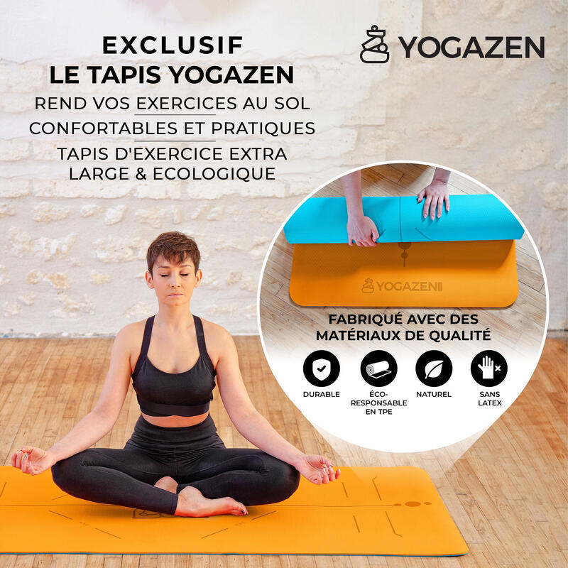 YOGAZEN Tapis Yoga TPE Epais Large Antidérapant Bleu Azur et Orchidée