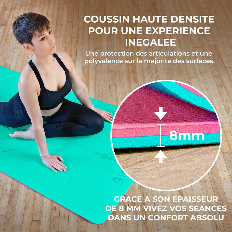 YOGAZEN Tapis Yoga TPE Epais Large Antidérapant Bleu Azur et Orchidée