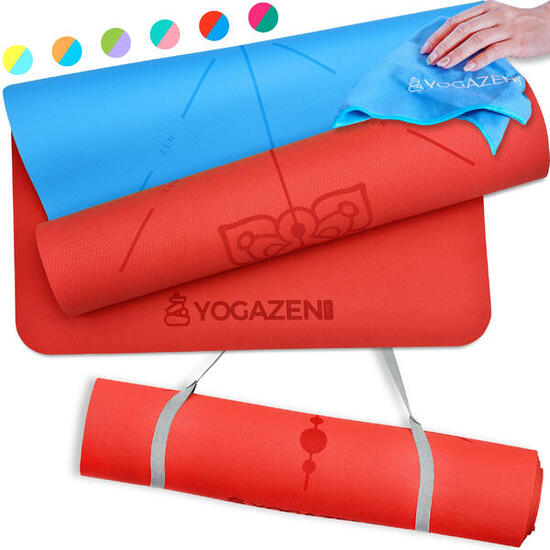 YOGAZEN Yogamatte TPE Dick Breit Rutschfest Azurblau und Orchidee