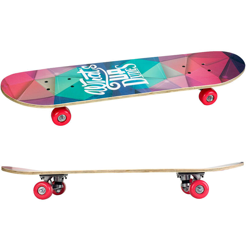 Skateboard dublu print, aluminiu, 70 x 20 cm, multicolor, What's Up Dudes