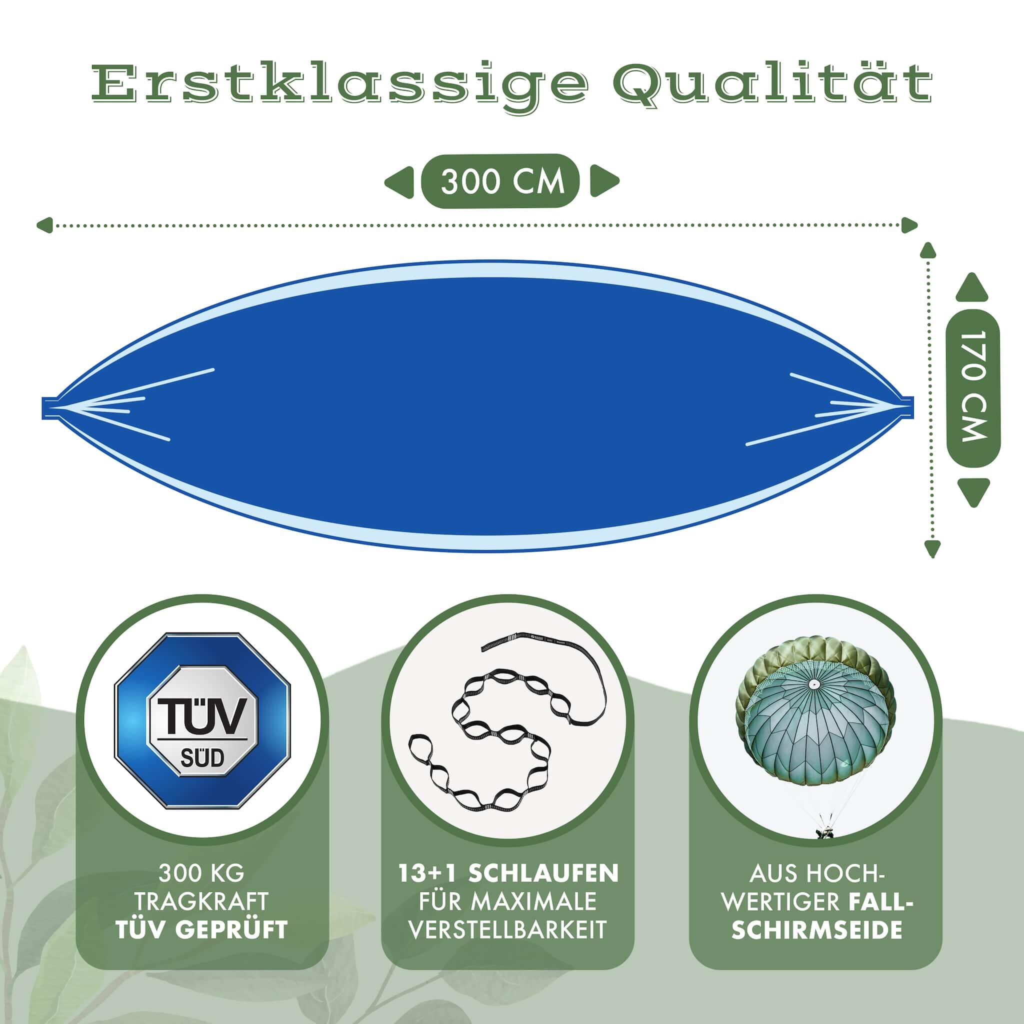Naturbummler ® Hängematte Outdoor 300 x 170cm mit Baumschutzmatte (blau) 2/7