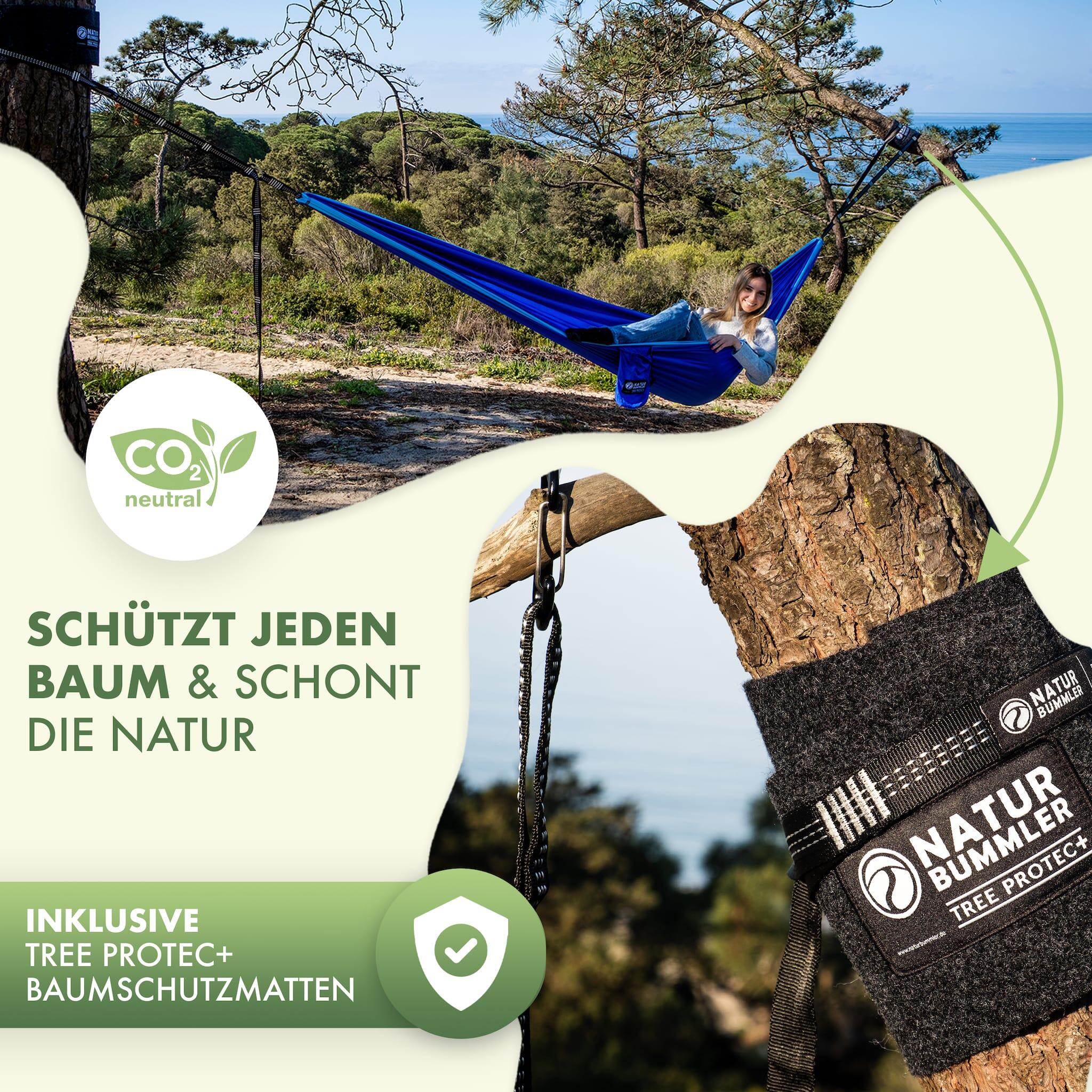 Naturbummler ® Hängematte Outdoor 300 x 170cm mit Baumschutzmatte (blau) 4/7