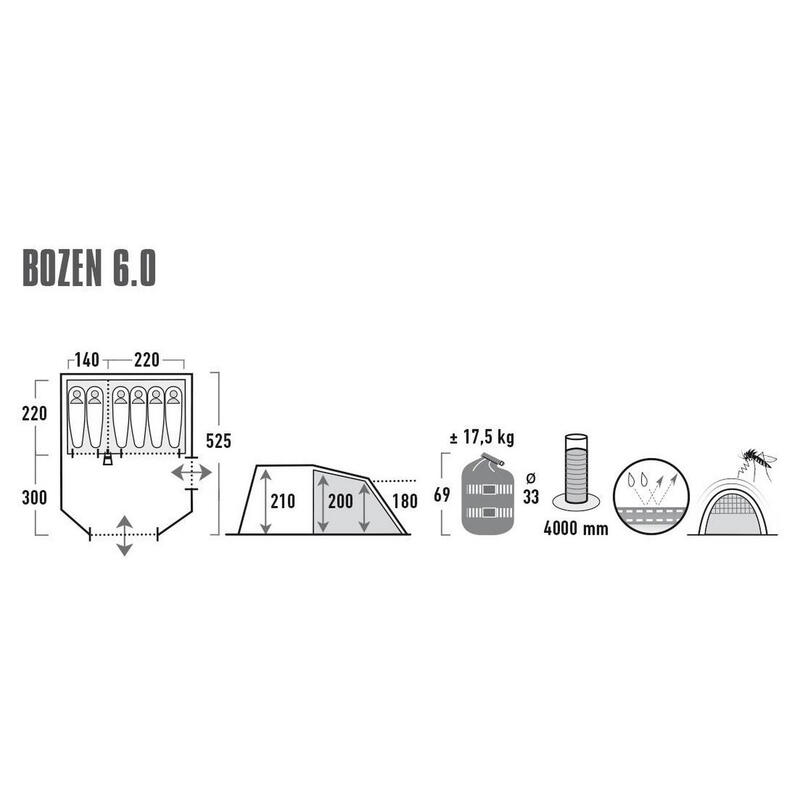 Bolzano 6 persoons familietent XL tunneltent festivaltent vestibule groot