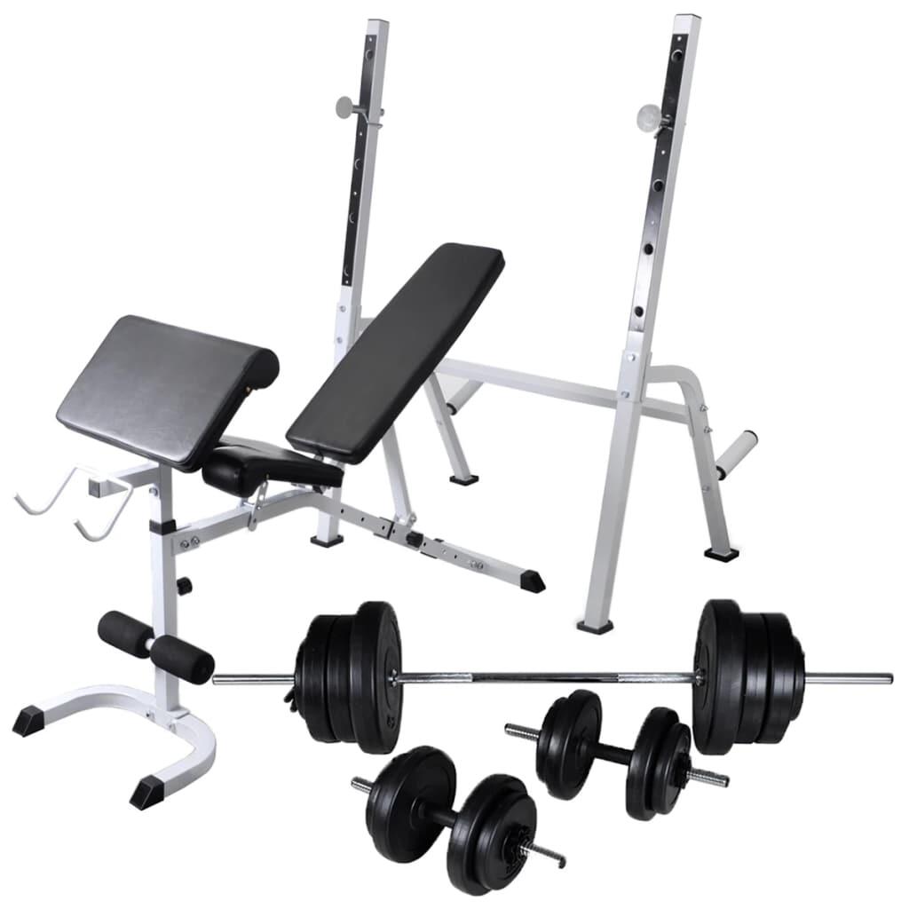 Verstelbare Fitness Bench & Rack Combo + Conjunto Barbell & Dumbbell (61kg)