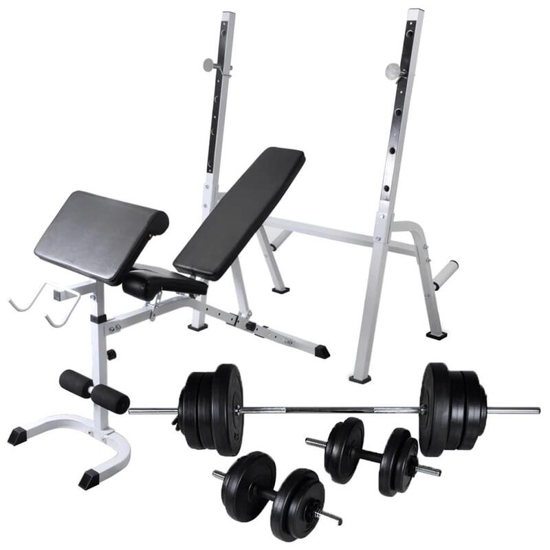 Verstelbare Fitness Bench & Rack Combo +  Barbell & Dumbbell Set (61kg)