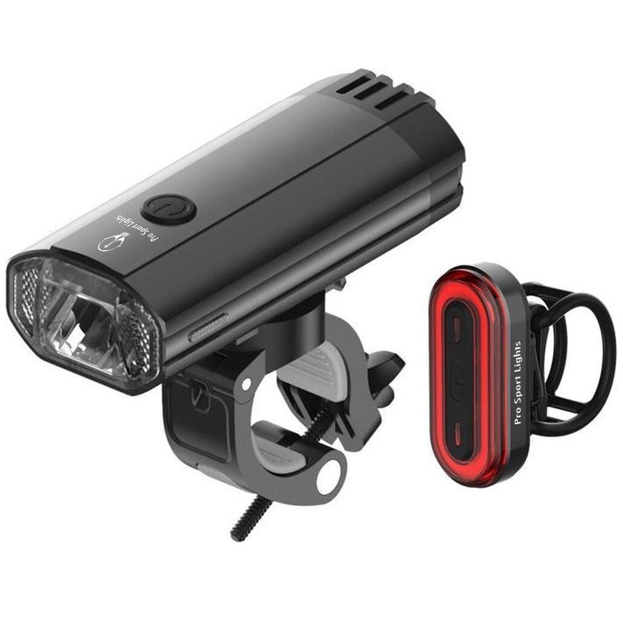 PRO SPORT LIGHTS 1200 Lumen en 100 Lumen fietsverlichtingsset - LED Fietslampen USB oplaadbaar