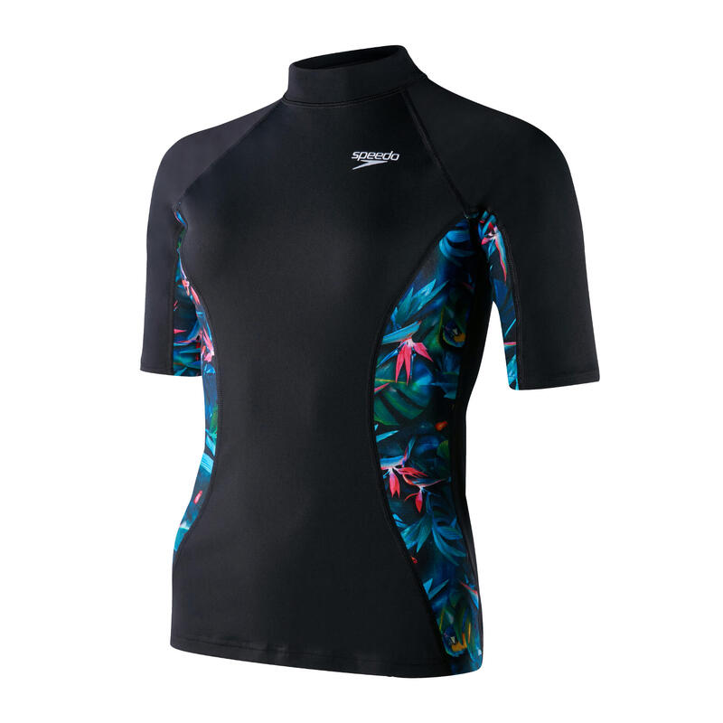 ECO ENDURANCE+ LADIES' PALM & PARROT SHORT SLEEVE RASH TOP - BLACK