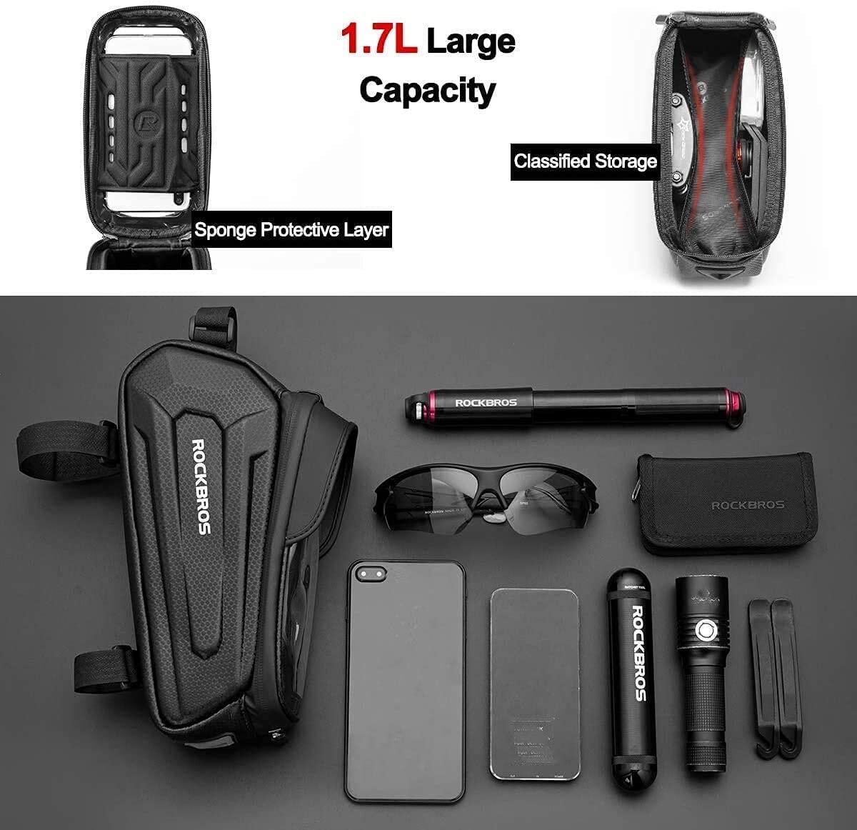 Borsa Per Telaio Bici Borsa Impermeabile Per Telaio Bici, Con Visiera Parasole E Touchscreen Sensibile - Per Smartphone Fino A 6.5, Capacità 1.5L, Montaggio Facile Borsa Tubo Superiore MTB Strada