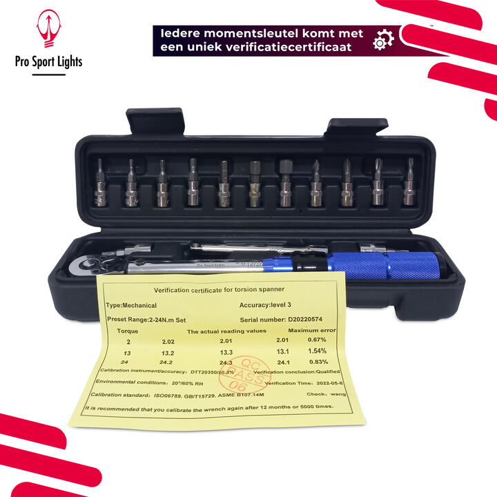 PRO SPORT LIGHTS Momentsleutel Fietsgereedschap 1/4 Fiets 2/24Nm