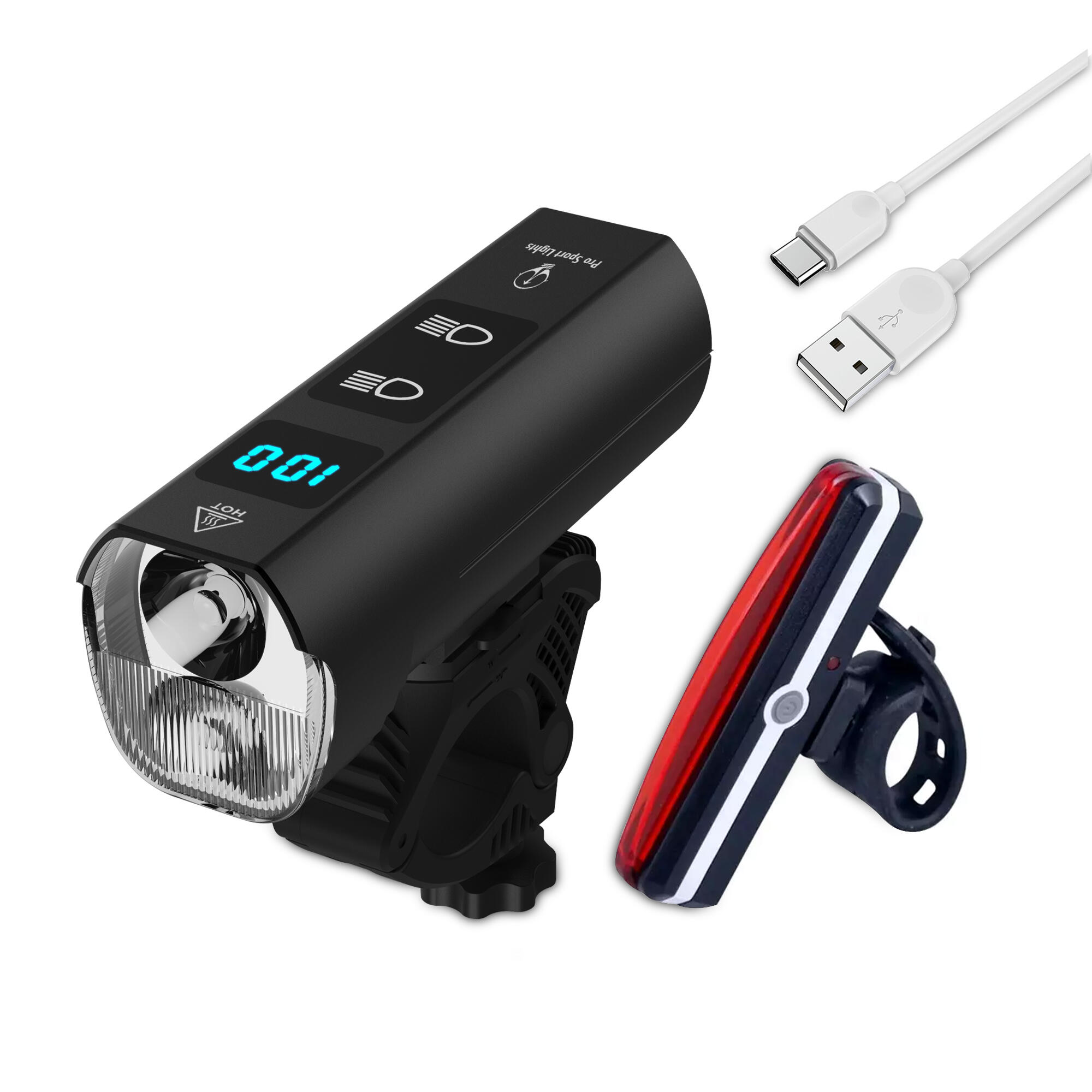 PRO SPORT LIGHTS Fietsverlichting USB Oplaadbaar - 1300 & 120 Lumen - Racefiets
