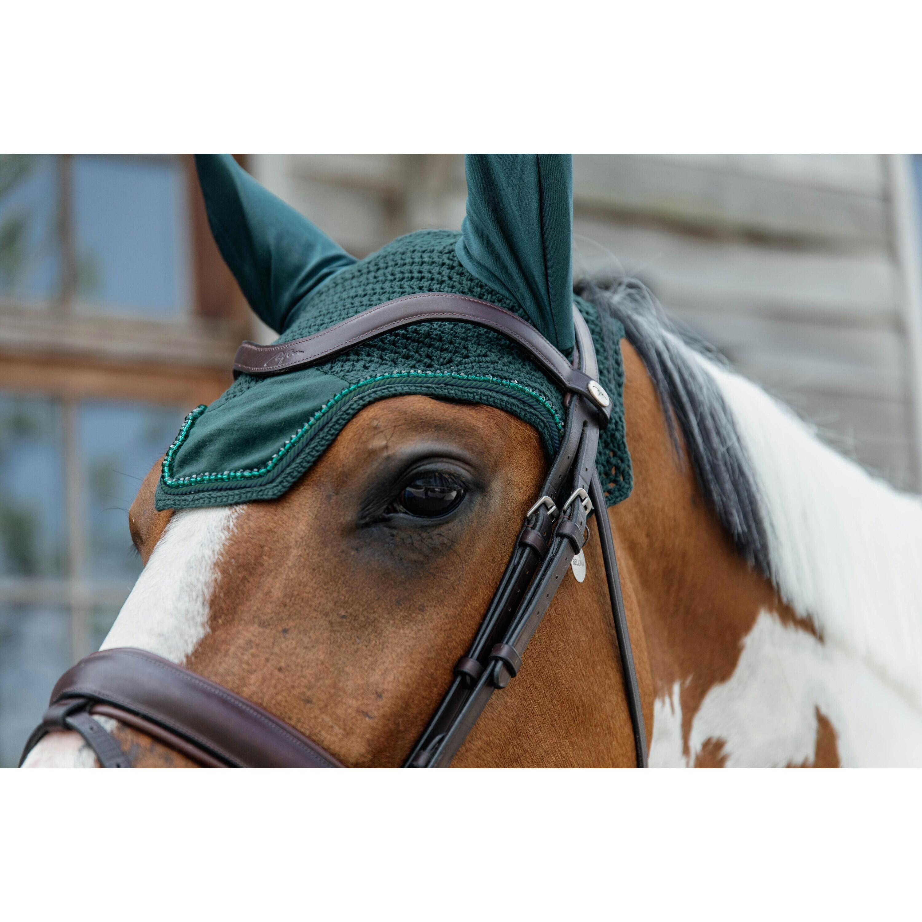 Bonnet anti-mouche Wellington velvet pearls vert pin 2/5