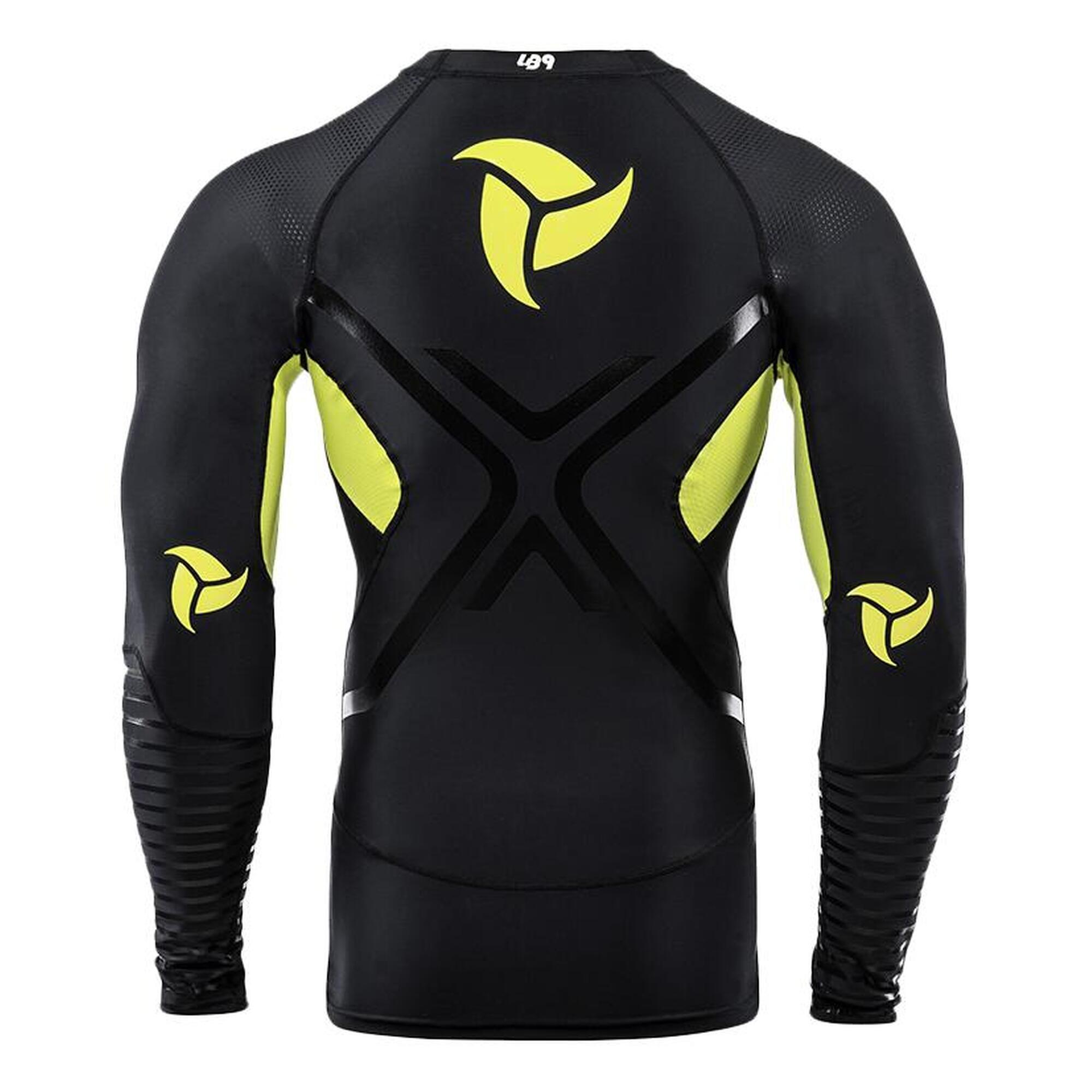 Maglia Anti UV Rashguard a Compressione Canoa, Kayak e SUP - Nera/Gialla