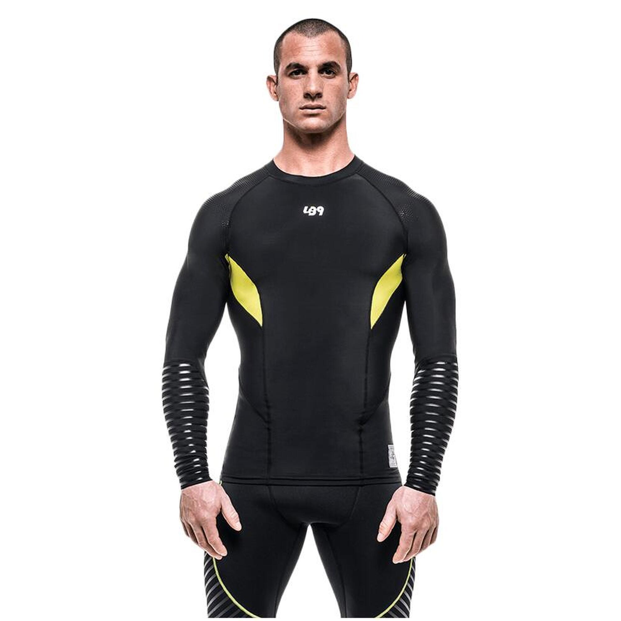 Maglia Anti UV Rashguard a Compressione Canoa, Kayak e SUP - Nera/Gialla