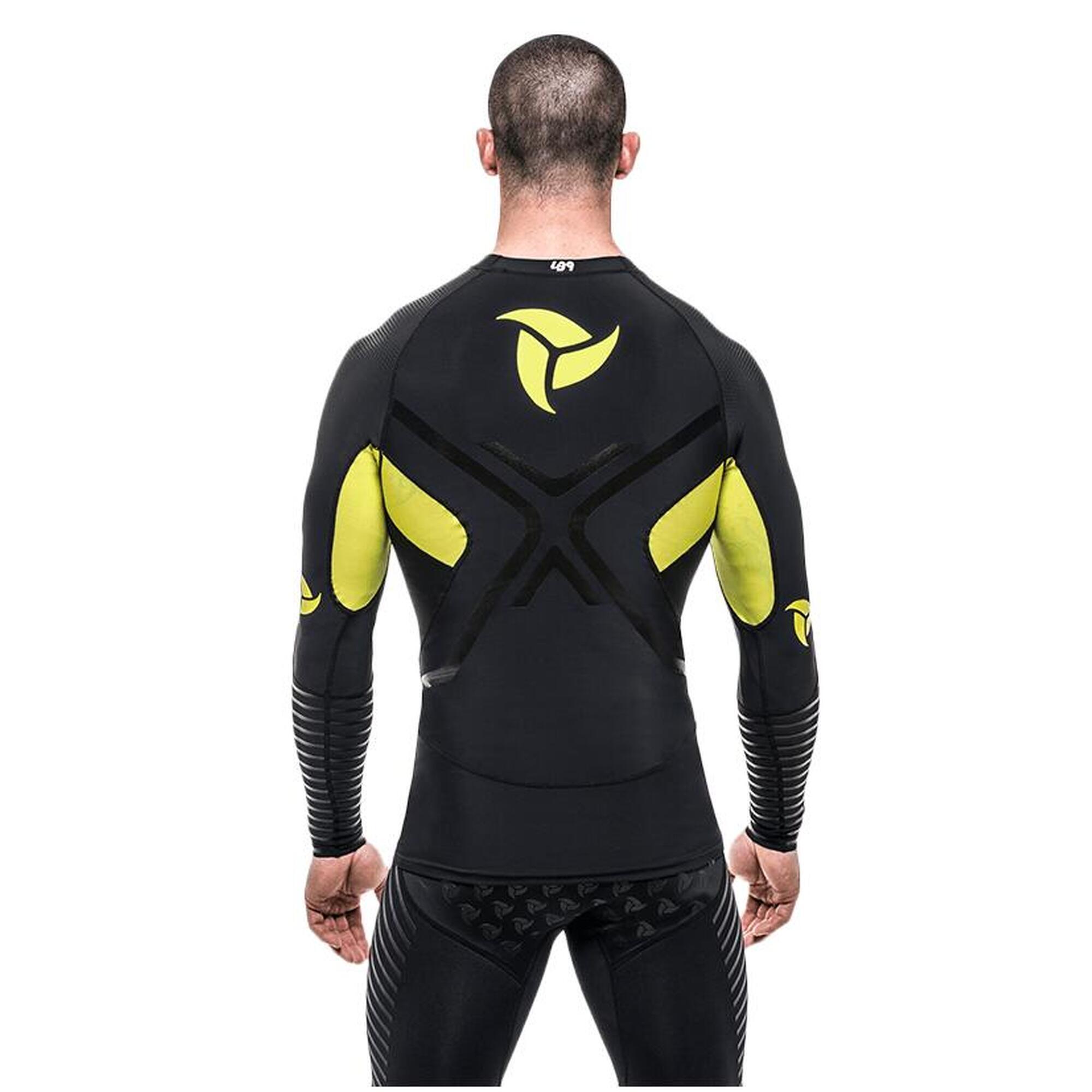 Maglia Anti UV Rashguard a Compressione Canoa, Kayak e SUP - Nera/Gialla