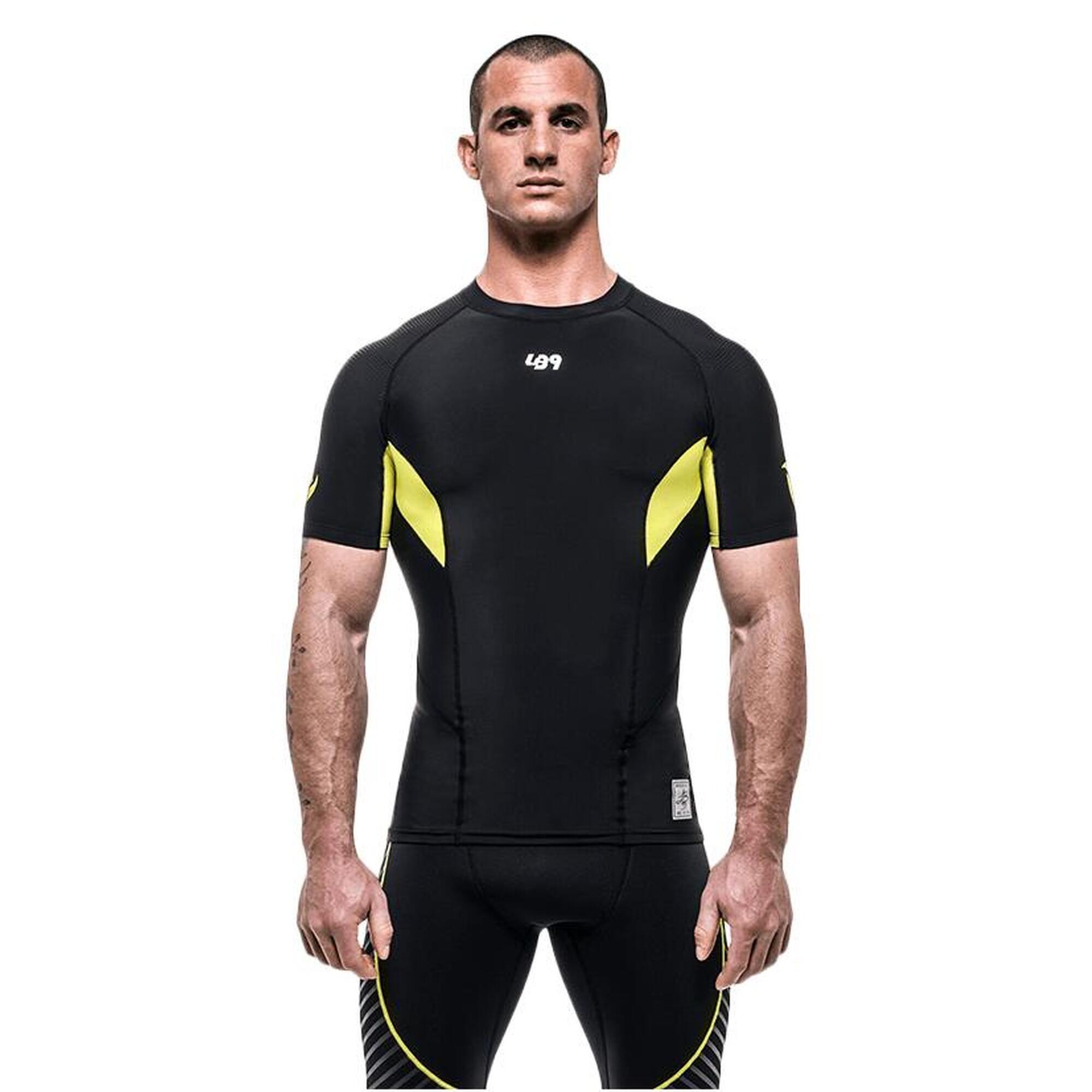 Maglia Anti UV Rashguard a Compressione Canoa, Kayak e SUP - Nera/Gialla