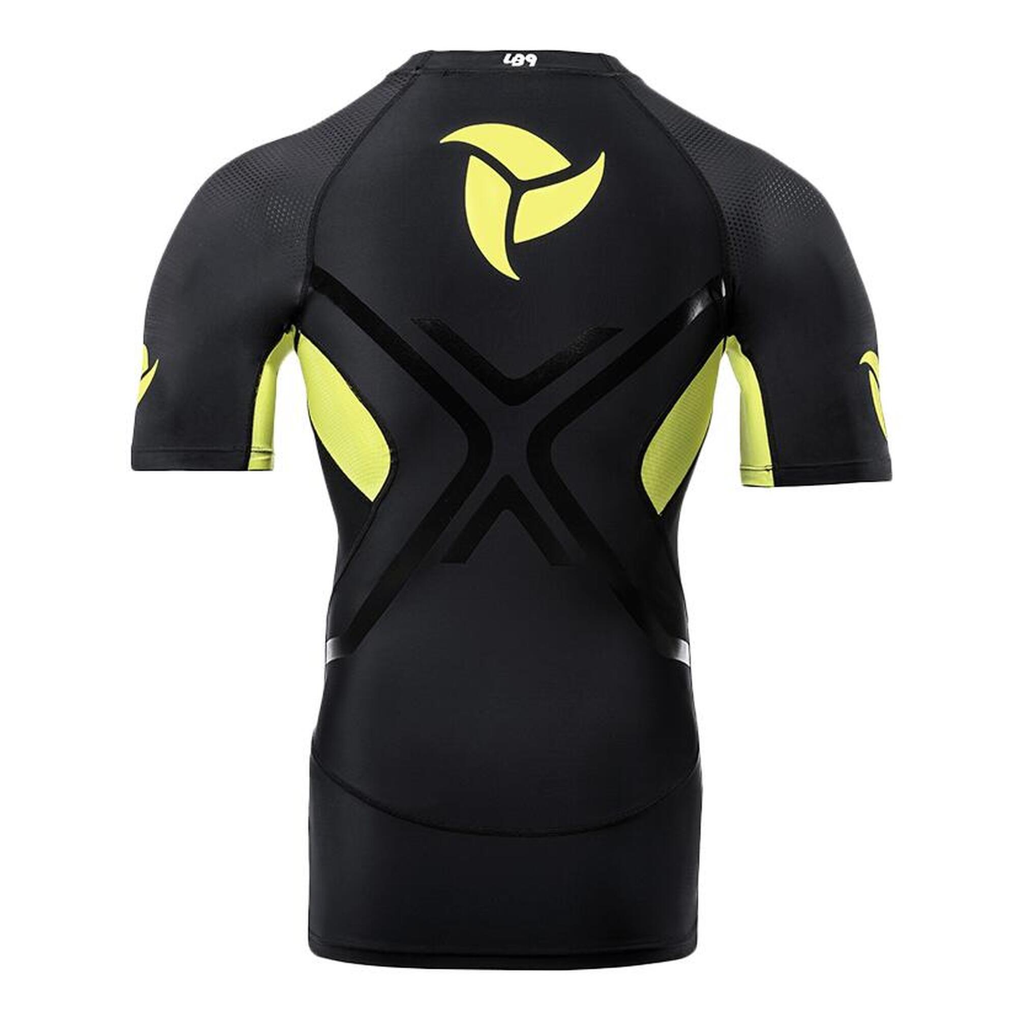 Maglia Anti UV Rashguard a Compressione Canoa, Kayak e SUP - Nera/Gialla