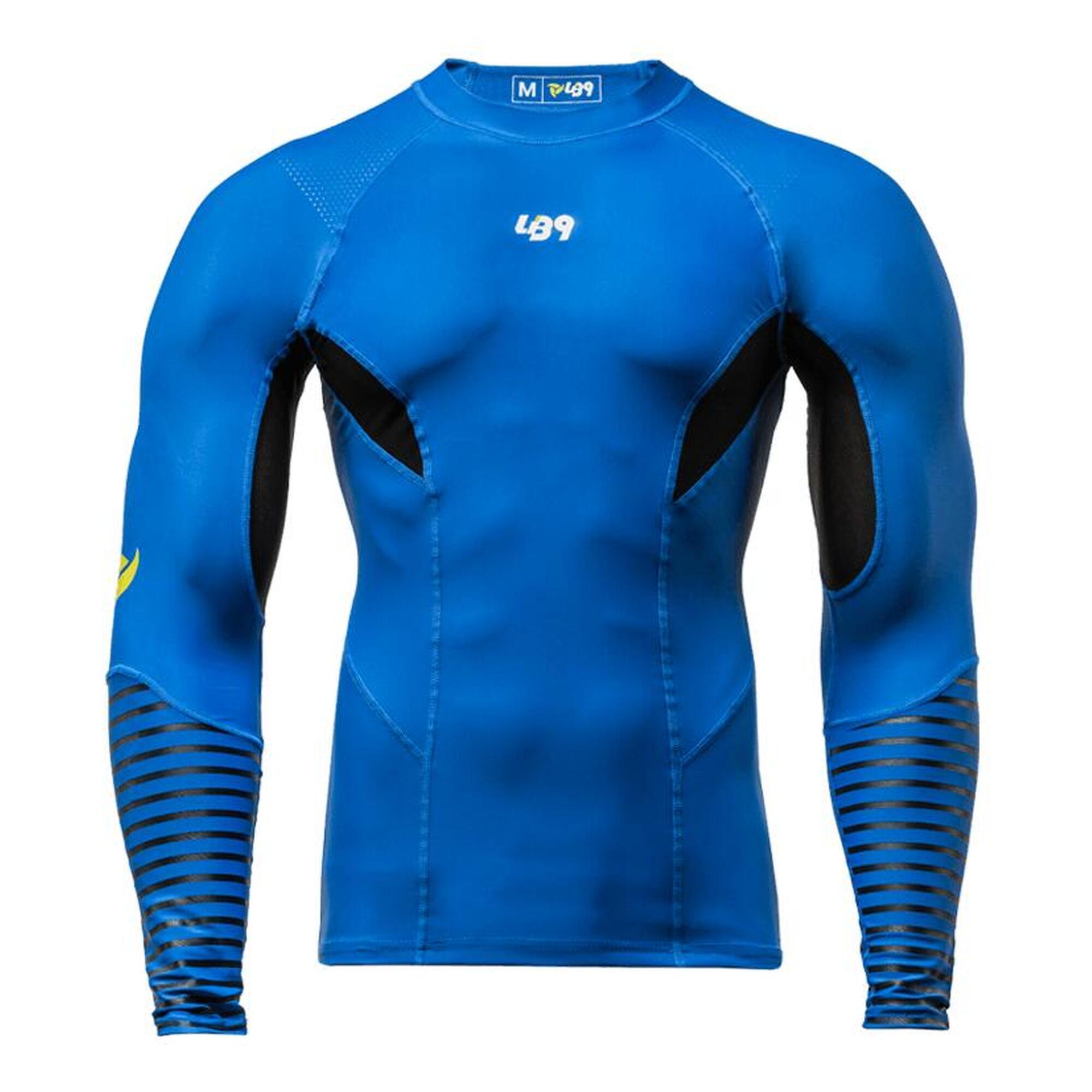 Maglia Anti UV Rashguard a Compressione Canoa, Kayak e SUP - Blu/Nera