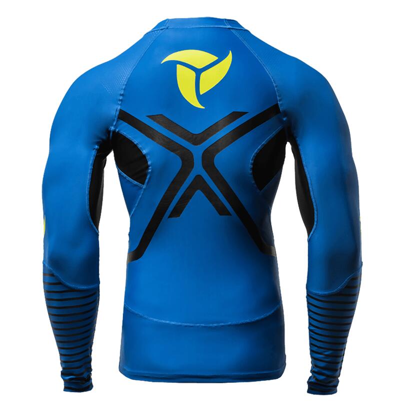 Maglia Anti UV Rashguard a Compressione Canoa, Kayak e SUP - Blu/Nera 3/3