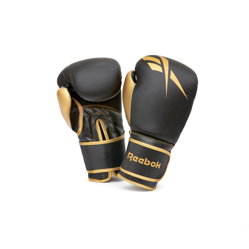 Reebok Box-Set, Boxhandschuhe 12oz Gold/Schwarz & Handgelenkbandagen