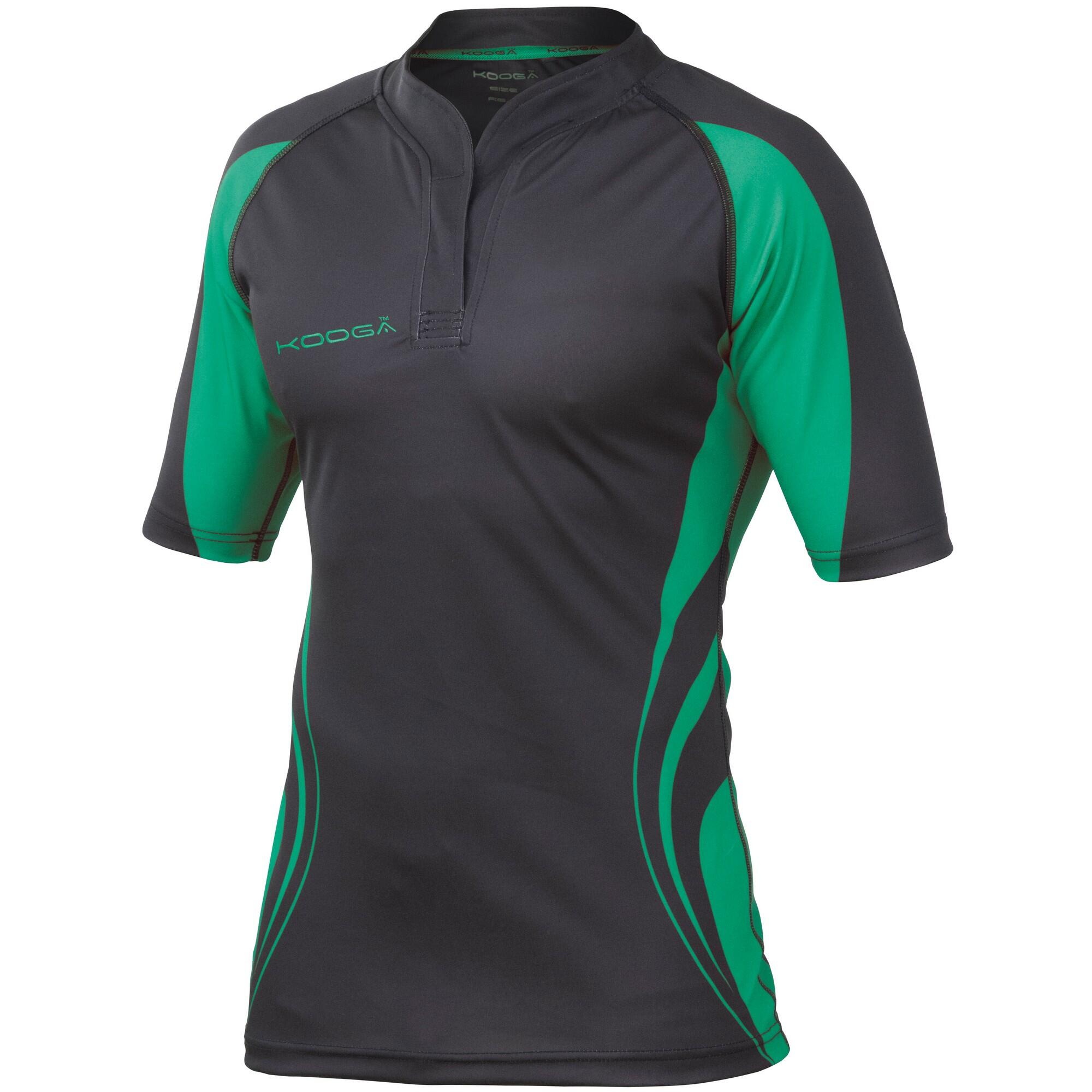 KOOGA Mens Tight Fit Curve Premium Match Sports Shirt (Black / Emerald Green)