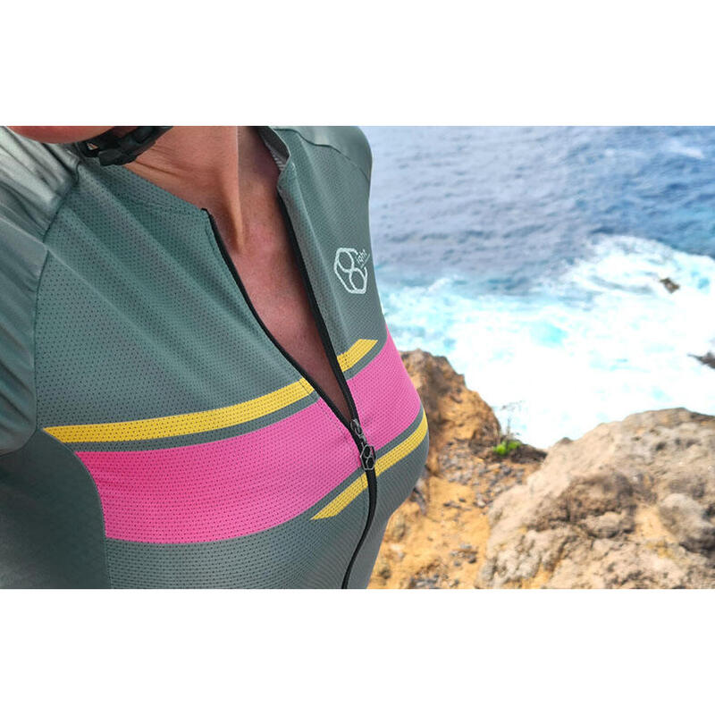 Kaki/Multicolor fietsshirt voor dames korte mouw 8andCounting