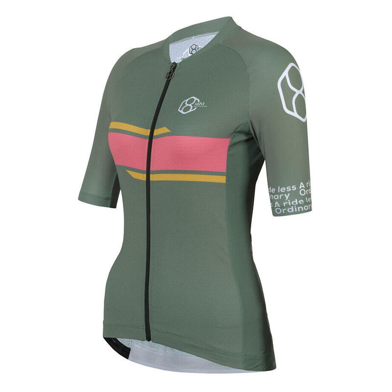 Kaki/Multicolor fietsshirt voor dames korte mouw 8andCounting