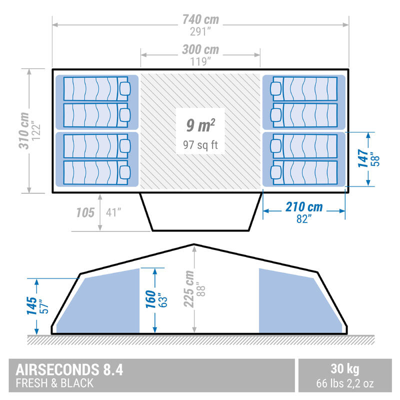 Location - Tente gonflable - Air Seconds 8.4 F&B - 8 Places - 4 Chambres