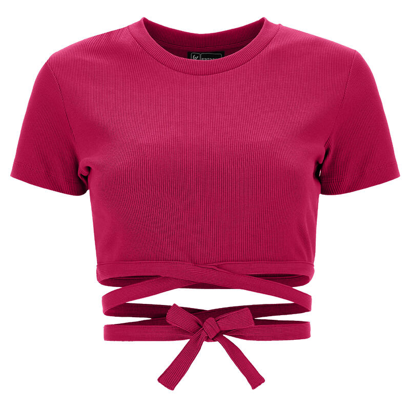 Crop top côtelé coupe slim, noué à la taille