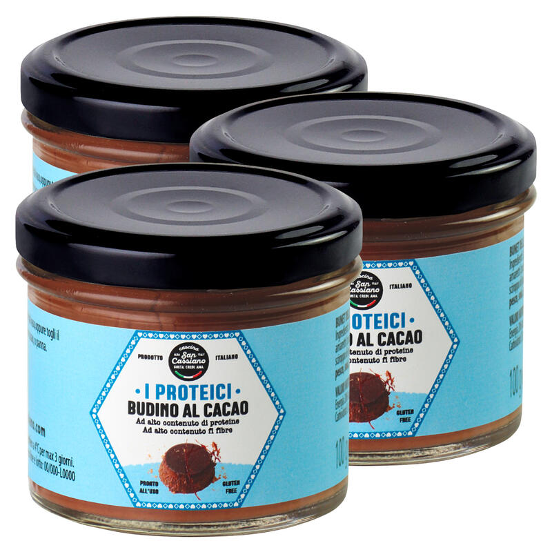 Cascina San Cassiano Budino Proteico al Cacao Senza Glutine - 3 Vasetti da 100g