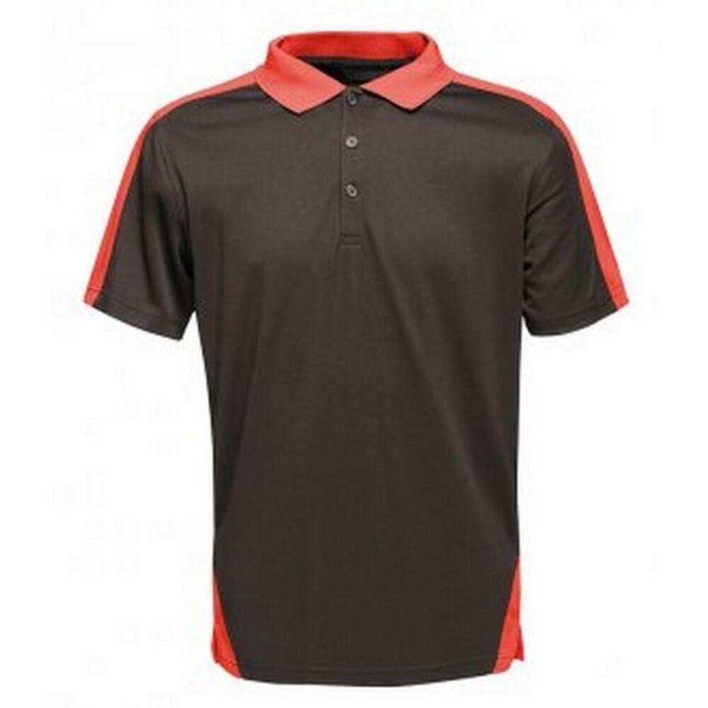 Contrast Coolweave Pique Polo Shirt (Black/Classic Red) 1/4