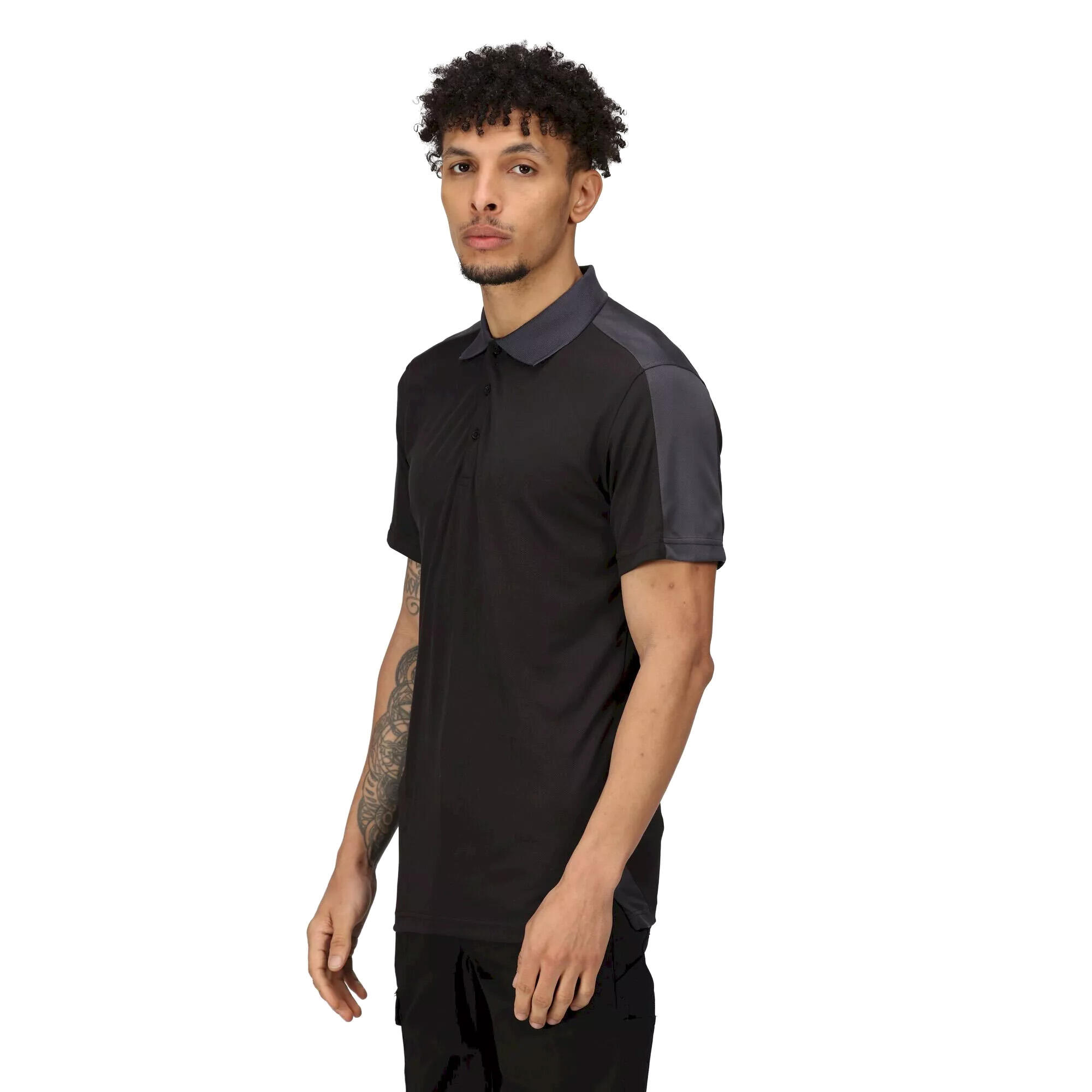 Contrast Coolweave Pique Polo Shirt (Black/Seal Grey) 4/5