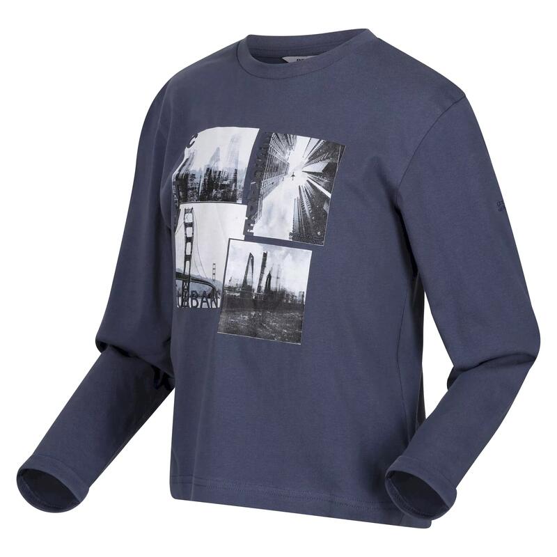 Camiseta Wenbie III Paisaje de Manga Larga para Niños/Niñas Denim Oscuro