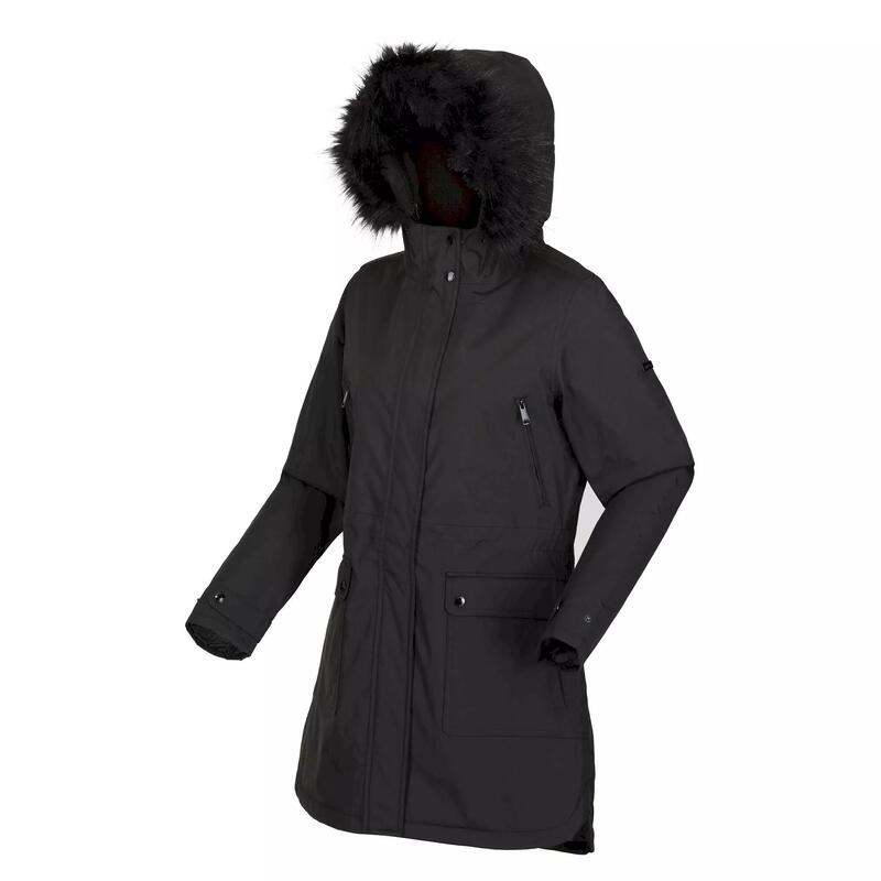 Dames Sabinka parka met bontrand (Zwart)