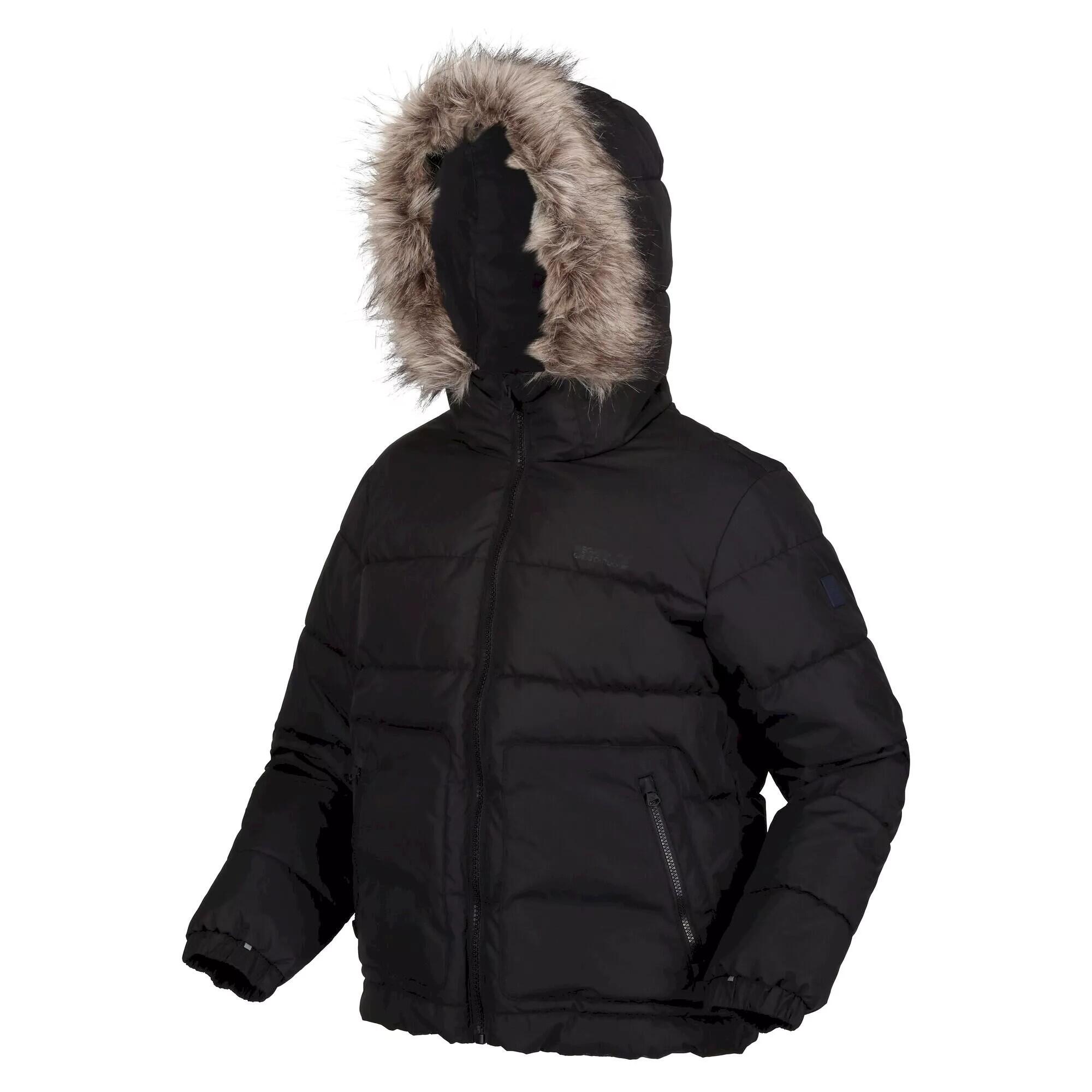 Childrens/Kids Faux Fur Trim Parka (Black) 3/5