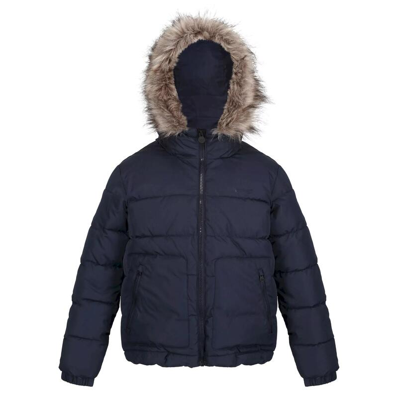 Parka Ribete de Piel Sintética para Niños/Niñas Marino