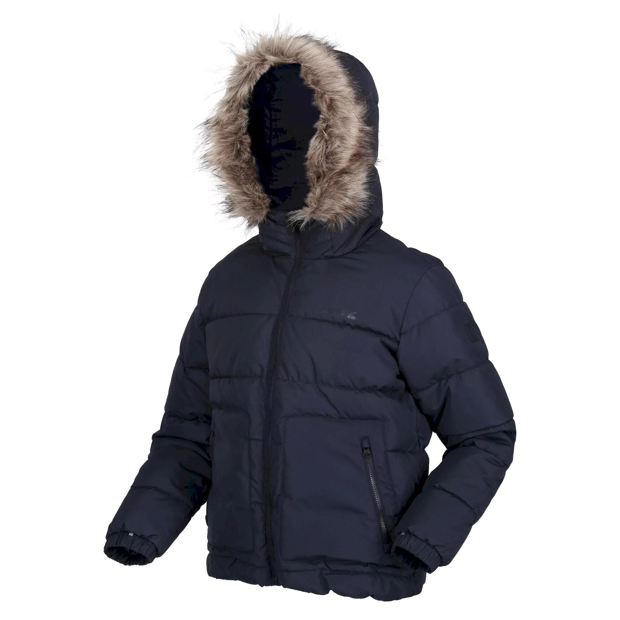 Childrens/Kids Faux Fur Trim Parka (Navy) 3/5