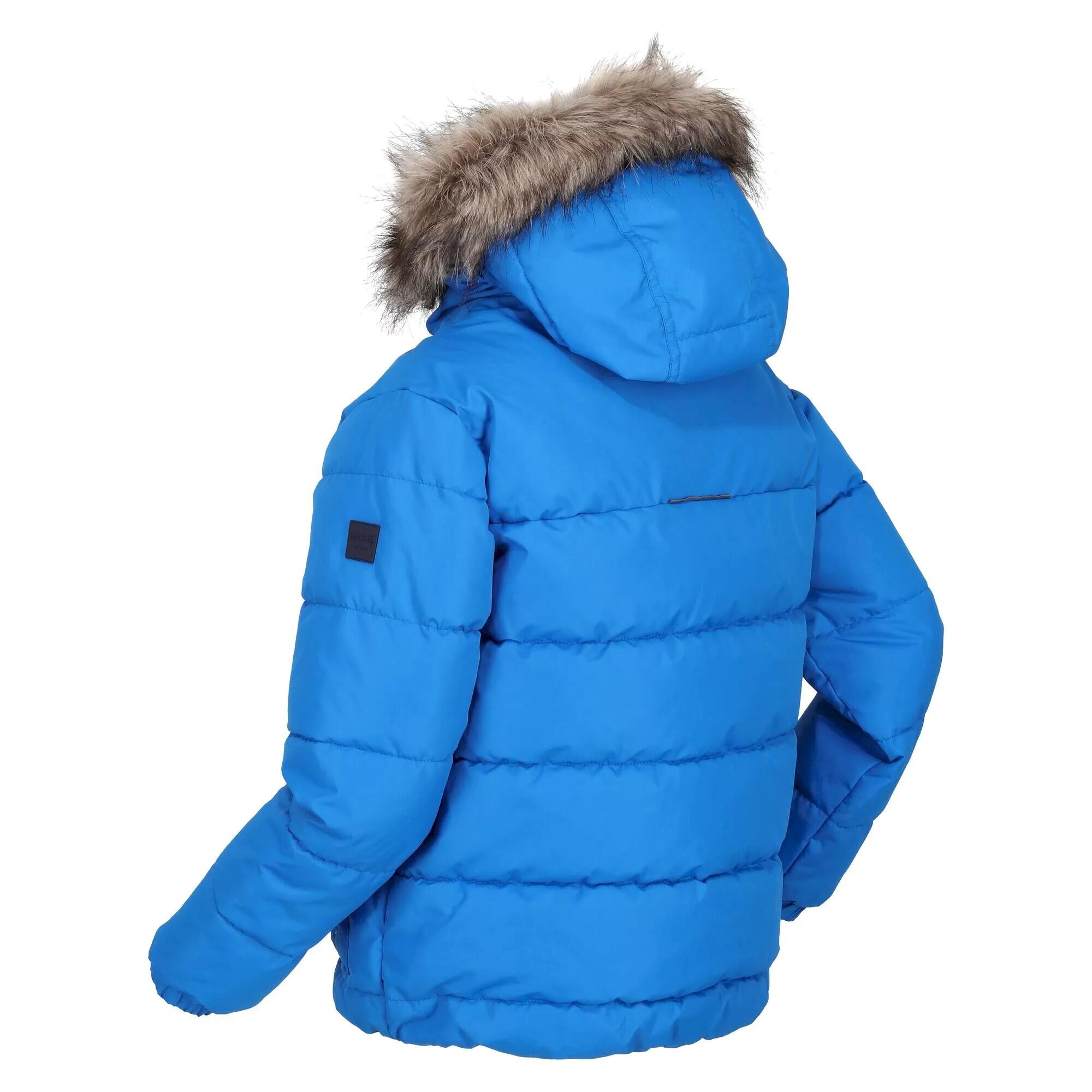 Childrens/Kids Faux Fur Trim Parka (Blue) 4/5