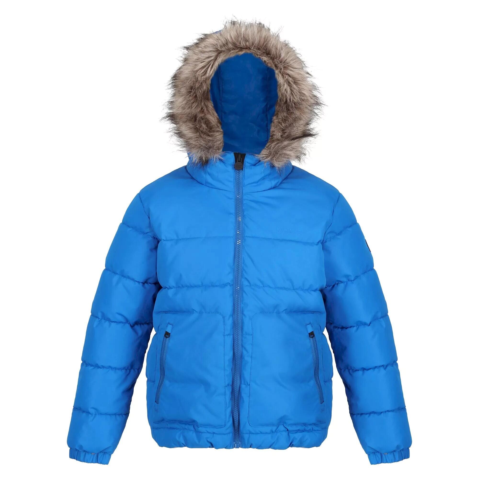 Childrens/Kids Faux Fur Trim Parka (Blue) 1/5