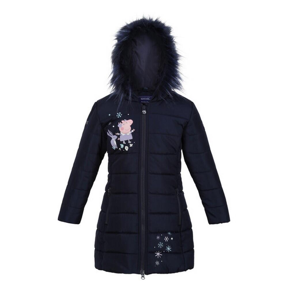 Girls Peppa Pig Flowers Padded Jacket (Navy) 1/5