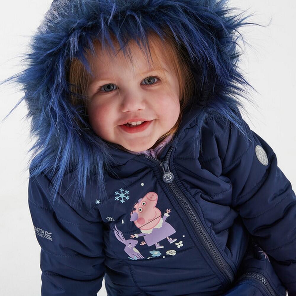 Girls Peppa Pig Flowers Padded Jacket (Navy) 3/5