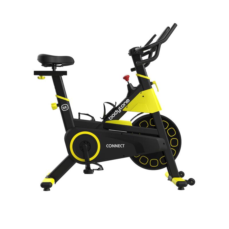 Bicicleta Indoor Spinning bodytone conectada amarillo rueda inercia 16kg