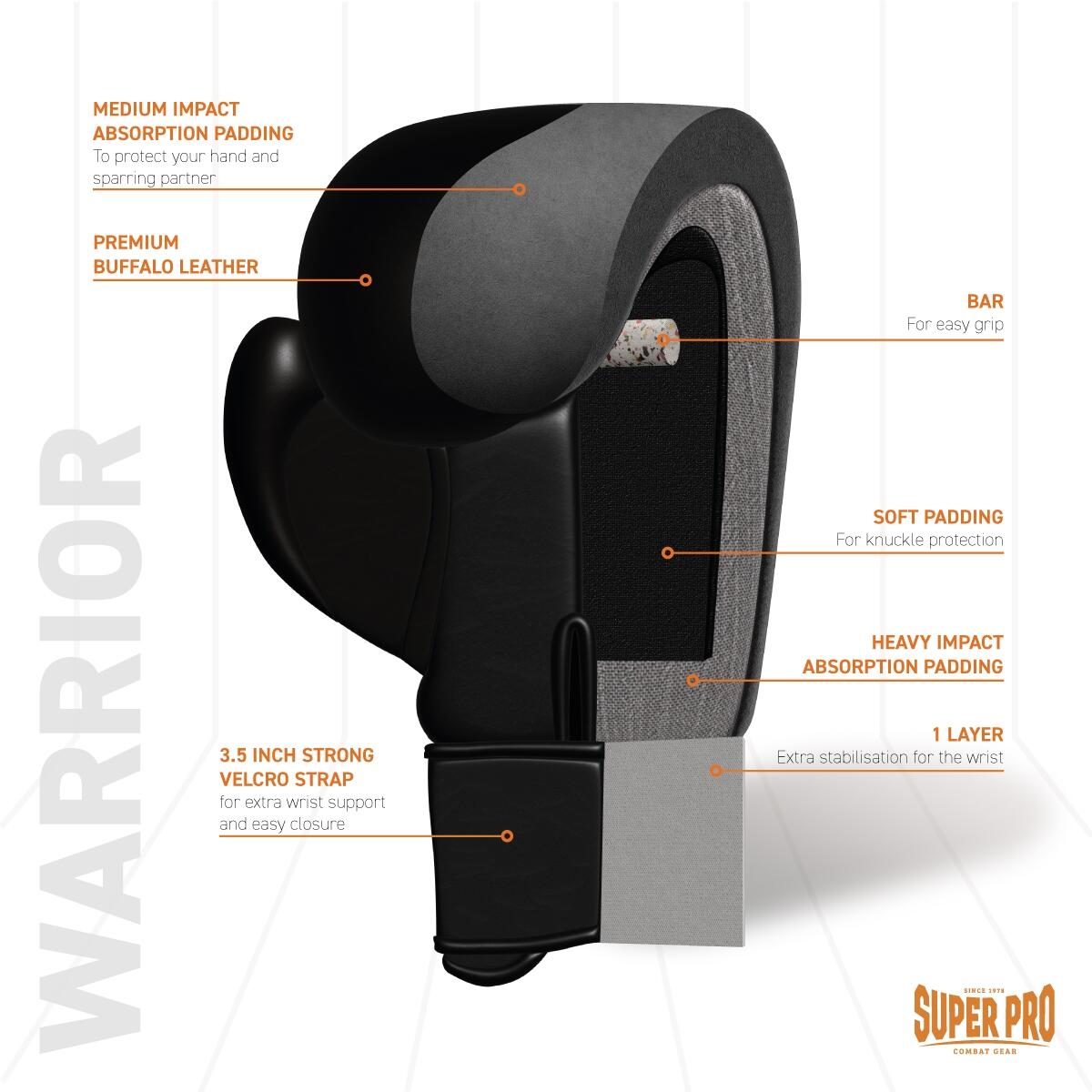 Gants de boxe en cuir - Warrior SE - Noir/Blanc 3/3
