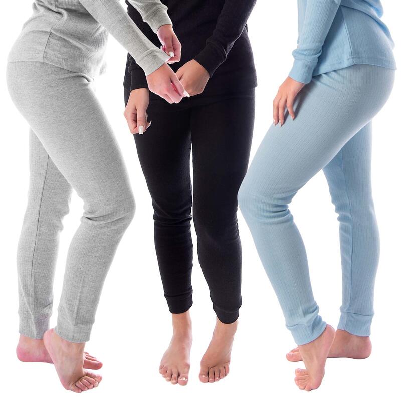 3 calças térmicas para senhora | Calças desportivas | Cinza/Azul claro/Preto
