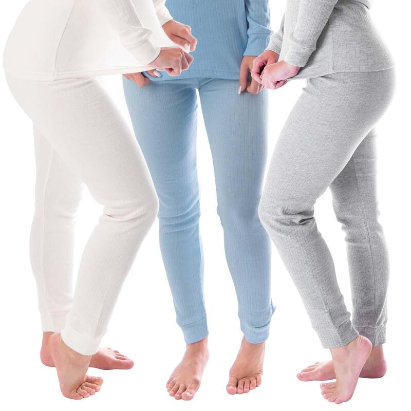 Set de 3 pantaloni termici femei | Pantaloni sport | Cremă/Gri/Albastru clar