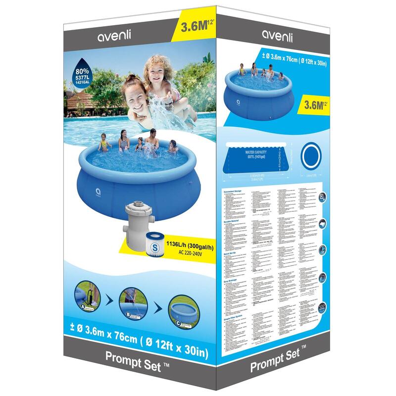 Piscina gonflabila Avenli 360x76cm, albastra, pompa cu filtru inclusa