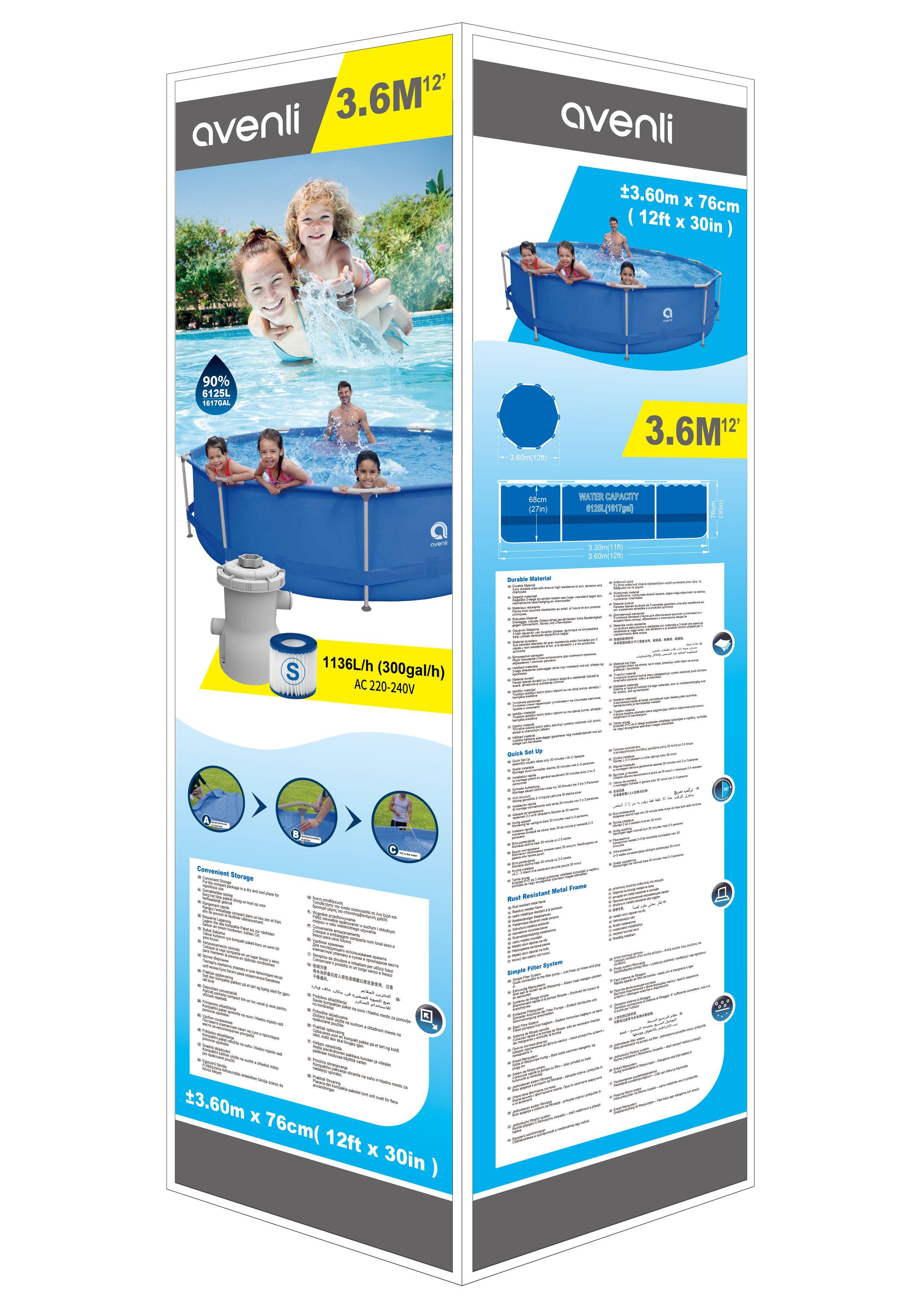 Schwimmbad AVENLI Sirocco Blue 360 ​​​​x 76 cm Set mit Kartuschenfiltration 4/7