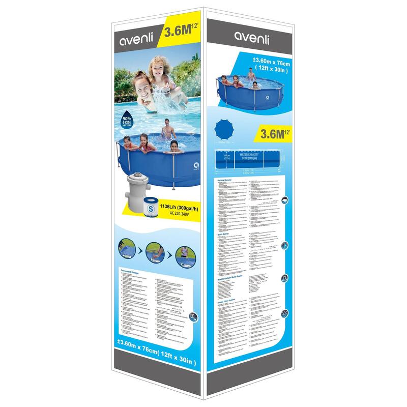Piscina cu cadru metalic Avenli 360 cmx76cm, albastra. pompa cu filtru inclusa
